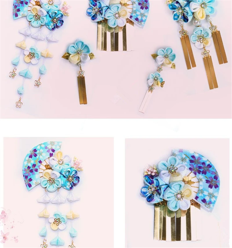 

Hot Flower Cloth Headdress Japanese Kimono Accessories Hairpin Classical Wedding Headwwear Sakura Hairwear Hair Women Headdress