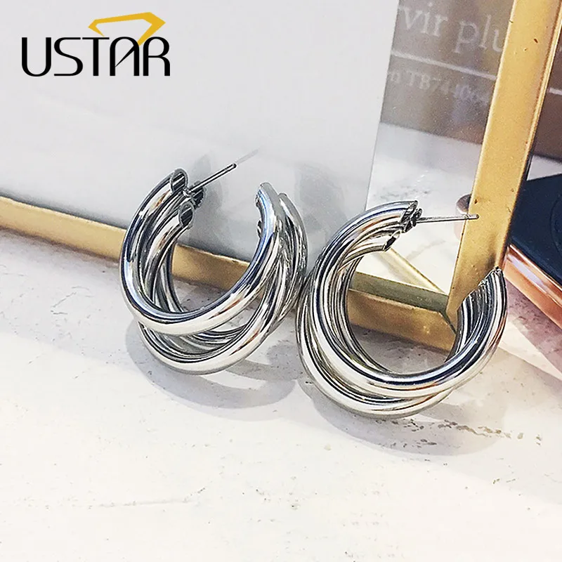 USTAR новые полукруглые женские серьги-кольца золотого цвета, женские серьги, современная мода, ювелирные изделия, висячие серьги, подарки