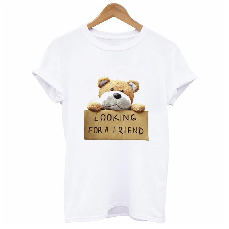 Женская футболка с коротким рукавом белая хипстерская круглым вырезом и мишкой