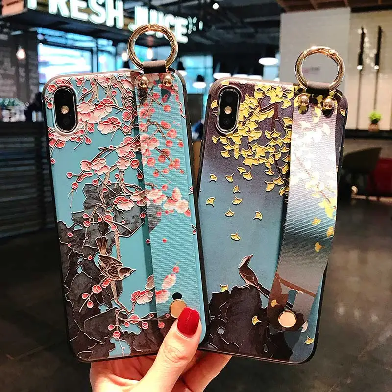 boucho phone cases for iphone 11 12 pro max xs max case for iphone 6 6s 7 8 plus x xr matte soft silicone wrist strap back cover free global shipping