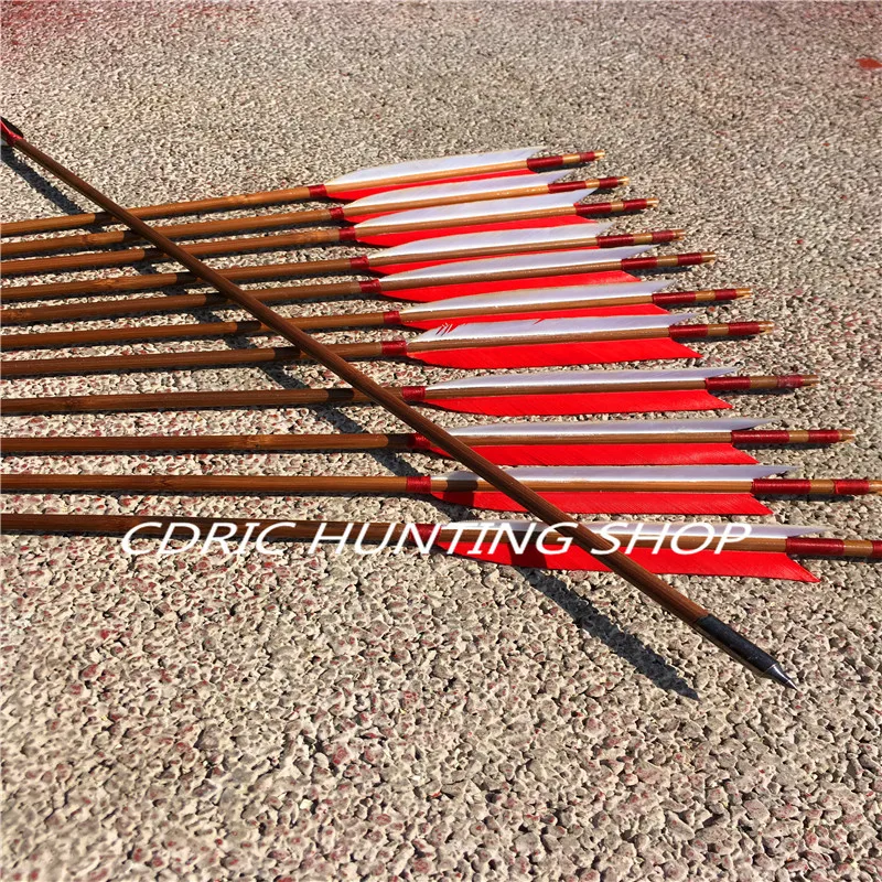 12 шт. Китайский традиционный ручной работы бамбуковые стрелы 3 цвета Турция перо