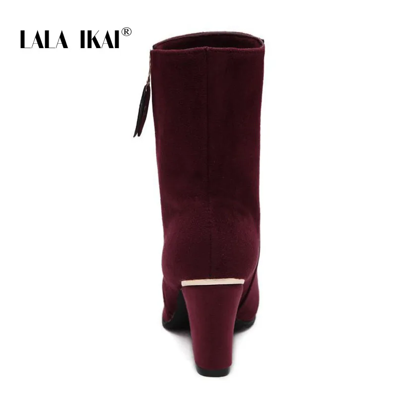 LALA IKAI Women Zipper Winter Two-Way Wearing Ankle Boots Solid Round Toe Square Heel Plus Size Casual Ladies Shoes 040C2890 -49 | Обувь