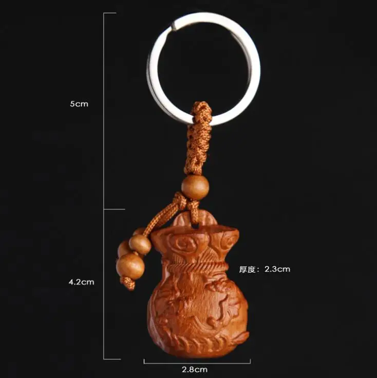 China style Mahogany Keychain Five blessing money bag Fly Car Bag Pendant Elegant Business Key Chain Ring Holder Jewelry | Украшения и