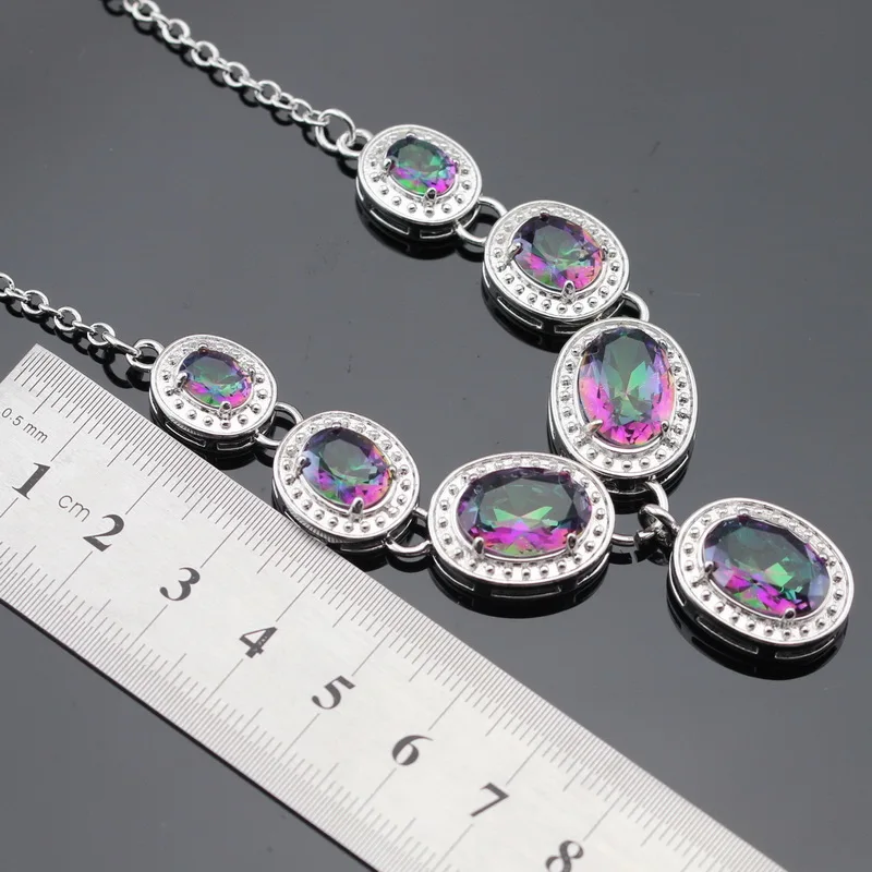 Разноцветные радужные камни Серебряный цвет Ювелирные наборы для женщин