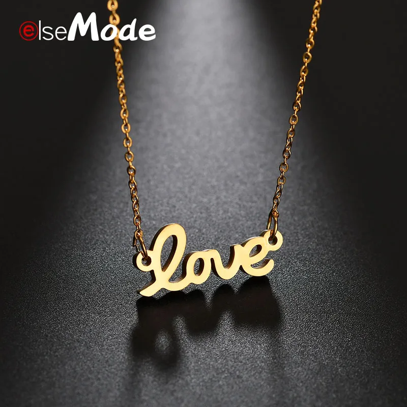 ELSEMODE золотые подвески с надписью Love ожерелья из нержавеющей стали