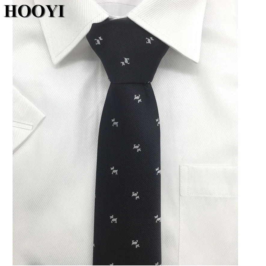 HOOYI Dog Pattern Skinny Ties For Men Fashion Party Black Necktie Cartoon Gift | Аксессуары для одежды