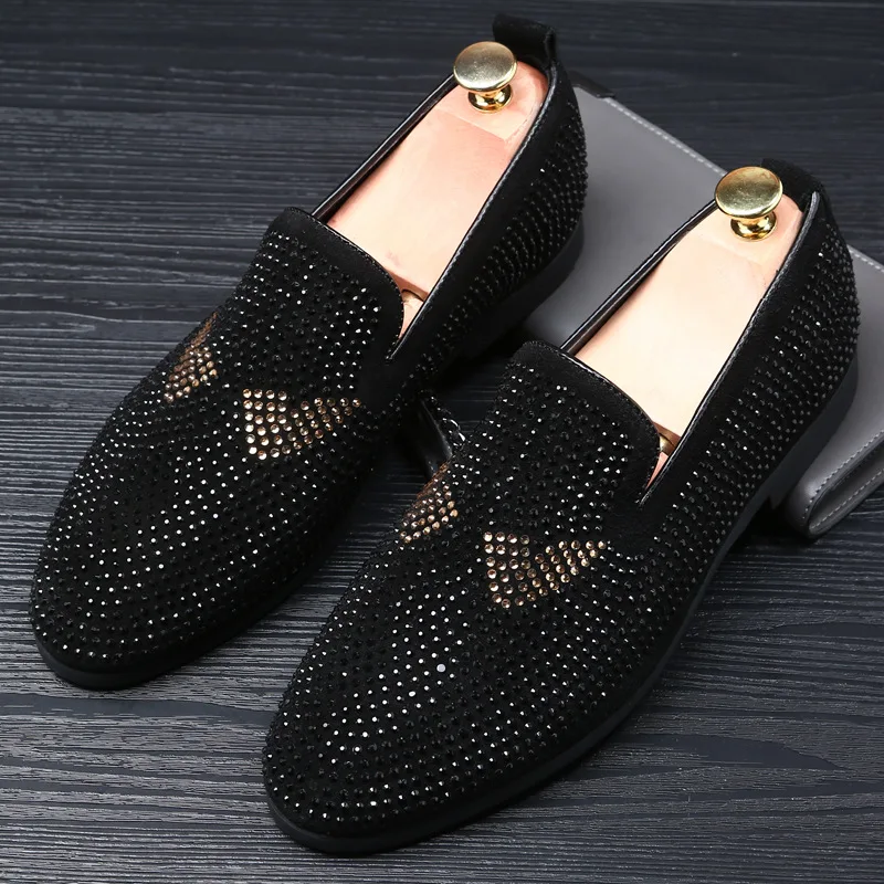 Luxury Full Shining Bricks Decoration Mens Formal Dress Shoes Soft Sole Slip-on Loafers Big Size Party Casual ST358 | Обувь