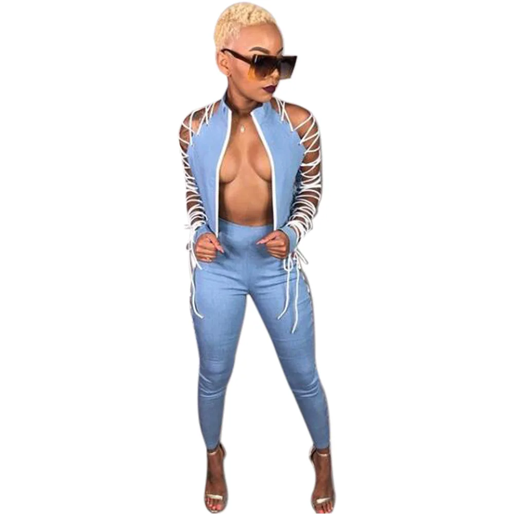 

New Design Lace Up Top With Pants Sexy Hot Women Bodycon Hot Women Suits