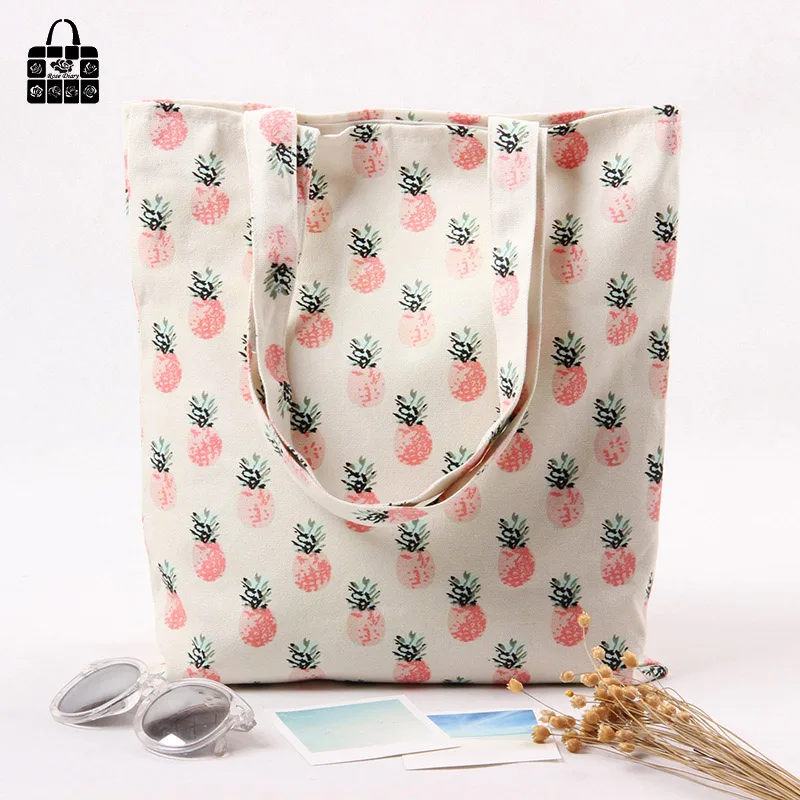 100% хлопковые парусиновые сумки с принтом розового ананаса большая