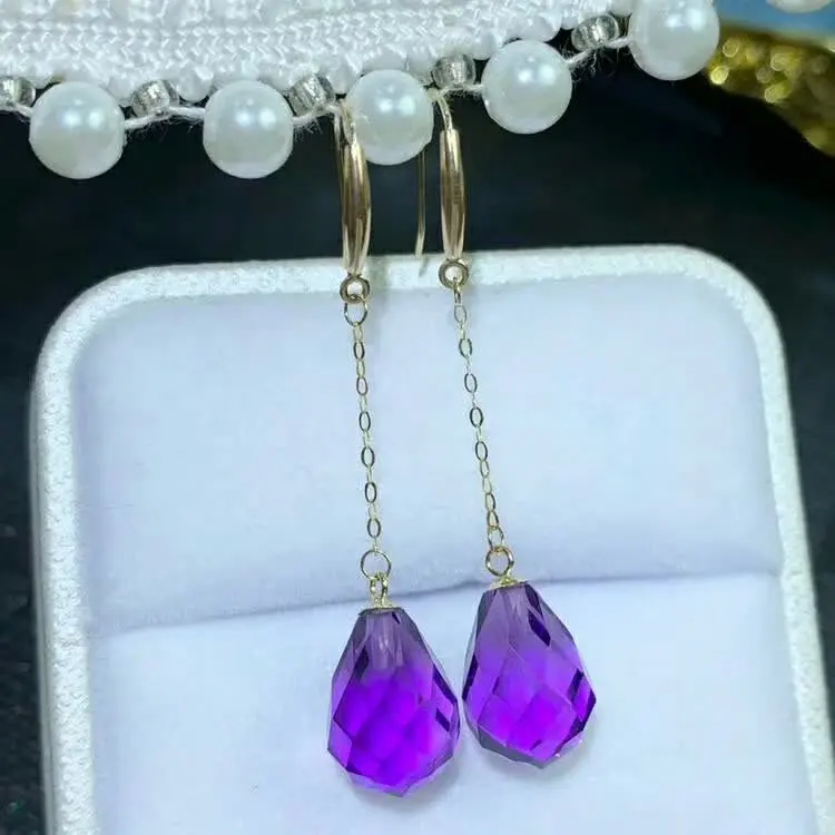 

shilovem 18K yellow Gold Piezoelectric Amethyst stud earrings fine Jewelry trendy party gift new plant women myme081199z