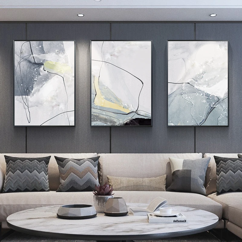 Abstract Canvas Painting Ice Blue Poster and Print for Living Room Bedroom Decorative Modern Wall Art Light Luxury Home | Дом и сад