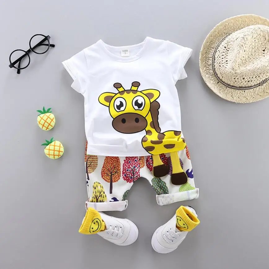 NEW Summer Children Baby Cotton Clothes Cartoon Giraffe T-Shirt Shorts 2pcs/Sets Child Toddler Boys Girls Clothing Tracksuits |