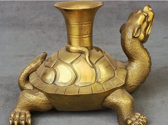 YM 322 10 Chinese Palace FengShui Brass Longevity Tortoise Turtle Snake Statue | Дом и сад