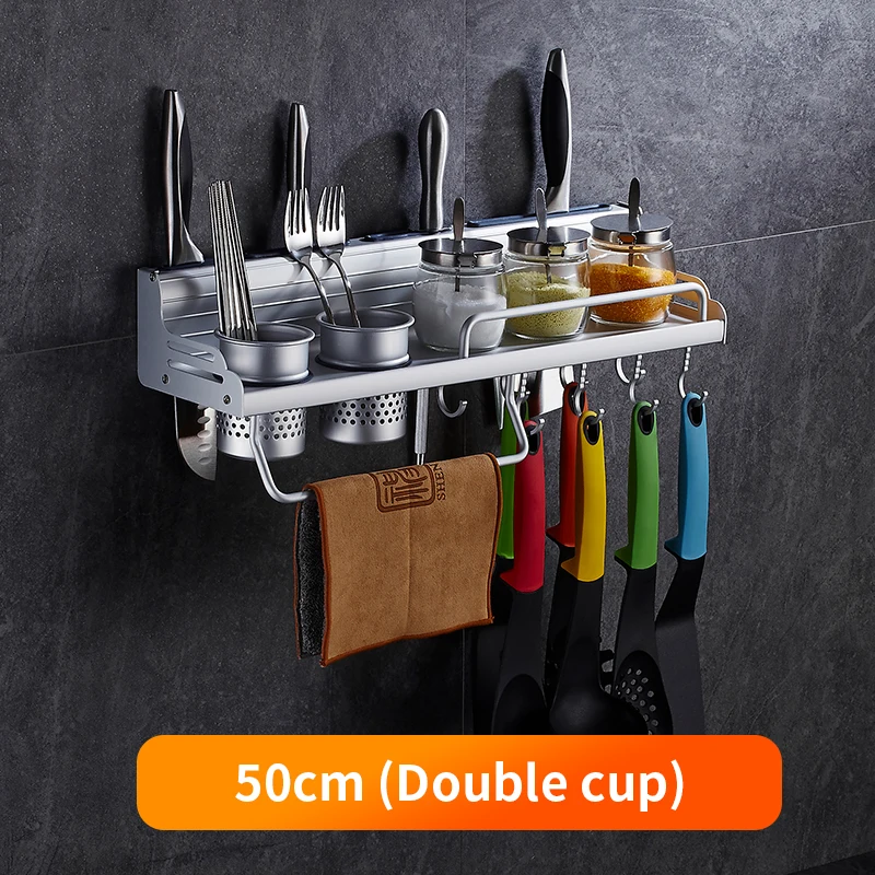 50cm 2 cup BVZ многофункциональный держатель ножей с крючками, кухонная полка для хранения ножей, настенный стеллаж, подставка для ножей, держатель зазора - Цвет: 50cm 2 cup
