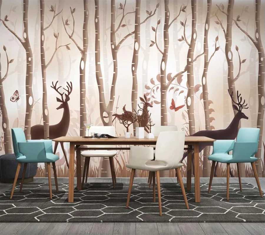 Decorative wallpaper Hand painted forest elk modern minimalist TV background wall painting | Строительство и ремонт
