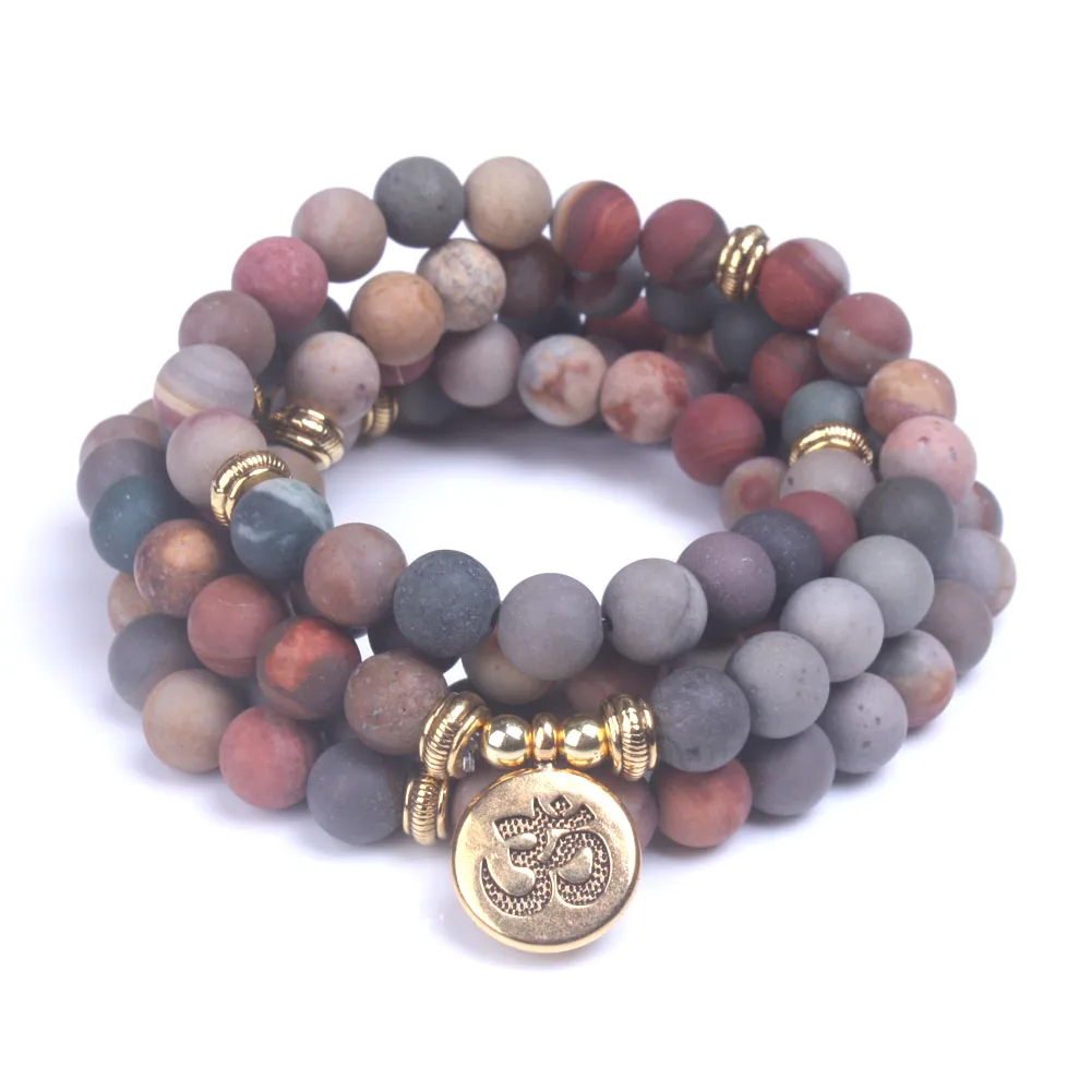Модные женские браслеты матовый камень океана 108 бусин Strand браслет Yoga Jewelry Lotus OM