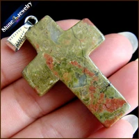 wholesale 40x28x10 mm big cross necklace natural gem stone unakite cross pendants charms fit necklaces jewelry making gs183
