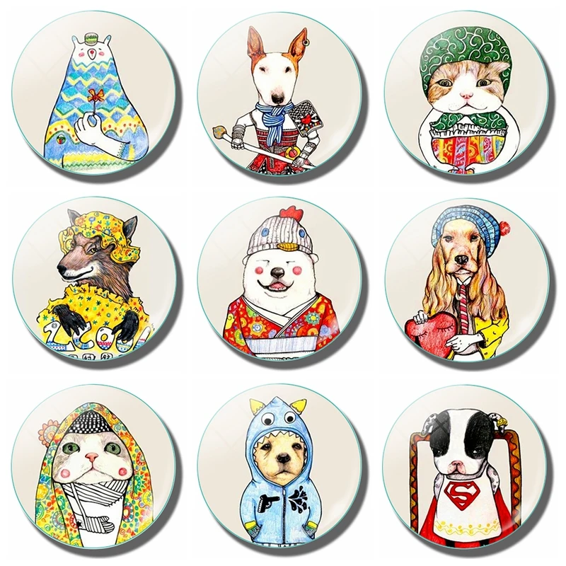 

Lovely Cute Cartoon Fridge Magnet Glass Cat Dog Puppy Wolf Panda Polar Bear 30MM Magnetic Refrigerator Stickers Home Decoration