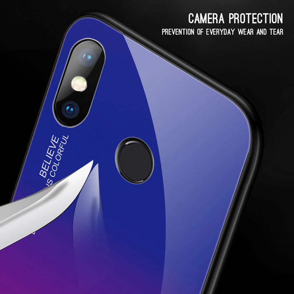 Gradient Color Tempered Glass Case for Xiaomi Mix3 Full Back Protective Cover Scrtch-proof Glossy Shell Capa |
