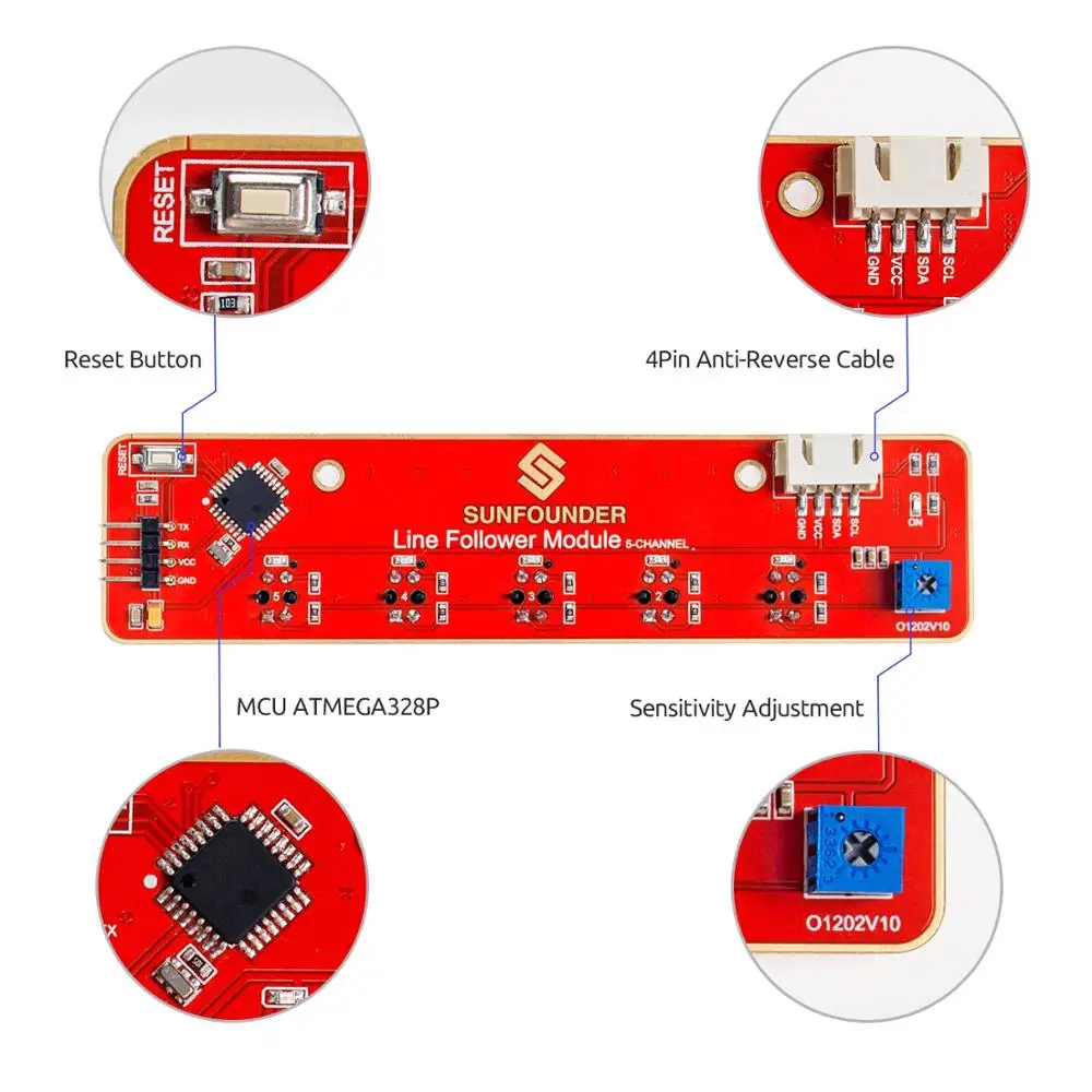 SunFounder-Sensor de seguimiento de línea I2C de 5 canales, módulo de detección infrarroja IR para Arduino, Raspberry Pi, Robot de coche
