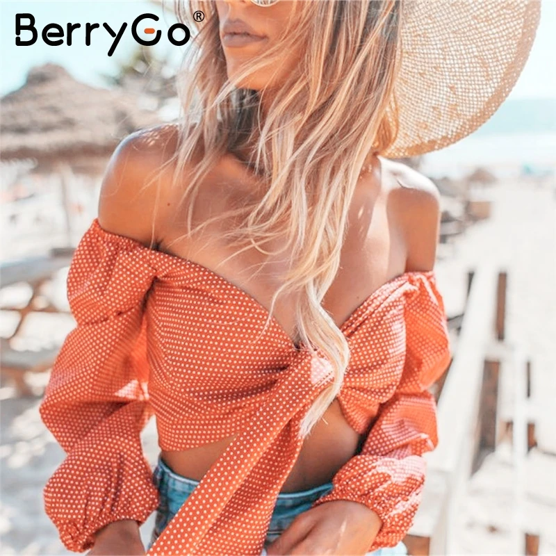 BerryGo с открытыми плечами узел сексуальный топ на бретелях уличная точка Печатный