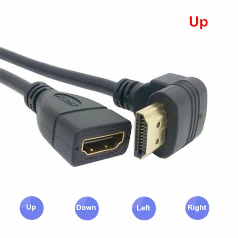 Up & Down & Right & Left Angled 90 Degree Connector HDMI 1.4 with Ethernet & 3D Type A male to A female Extension Cable 0.5m