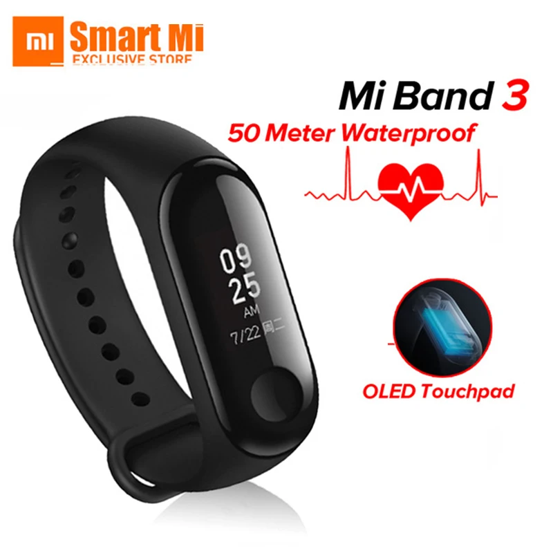 Оригинальный Смарт браслет Xiaomi Mi Band 3 фитнес Большой сенсорный OLED экран
