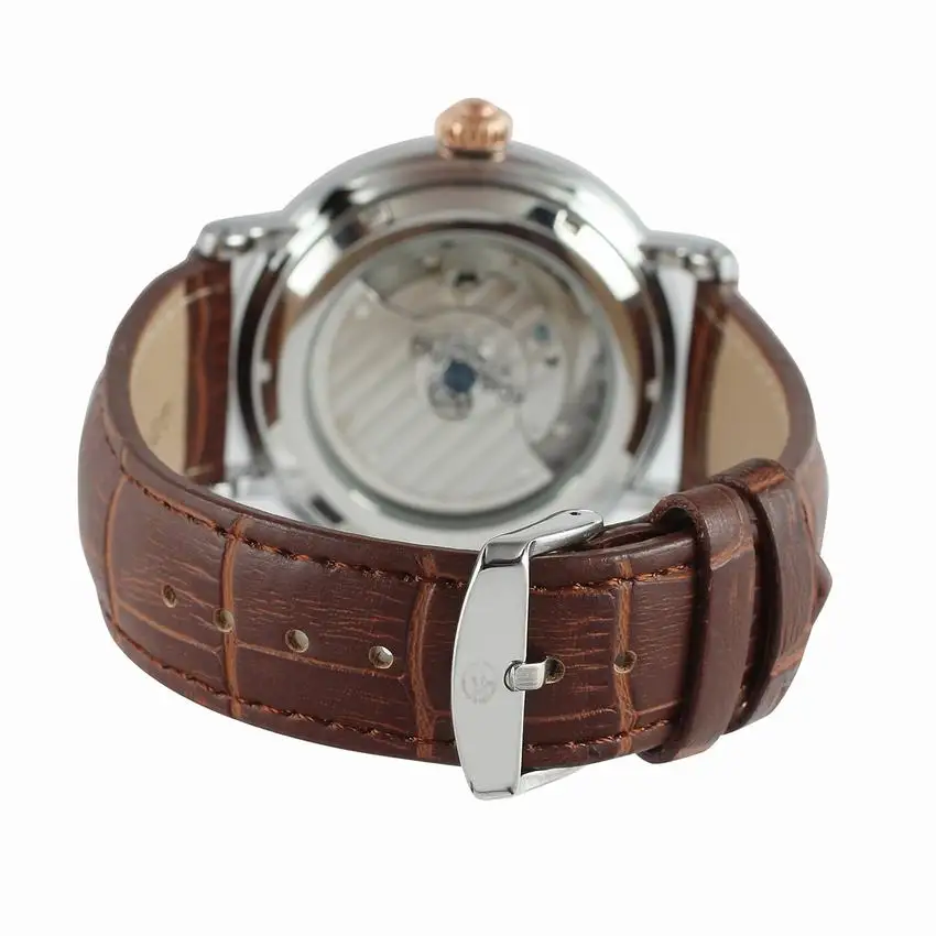 Classic Fashion Tourbillon Genuine Leather Rose Gold Dial Roman Number Case Automatic Self Wind Mechanical Watch Men New | Наручные часы
