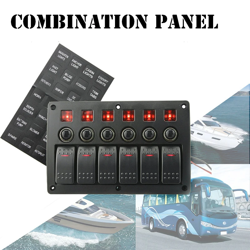 

Plastic Switch Panel and Red Single Bar Switch Combination Panel with PCB and Overload Protector for Yacht / Ship / RV