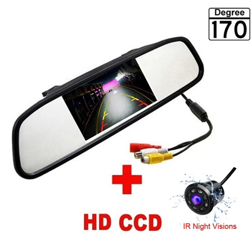 Podofo 4,3 дюймов TFT lcd Зеркало заднего вида монитор для камеры заднего вида CCD Видео Авто помощь при парковке Реверсивный автомобиль-Стайлинг - Цвет: With 8 Led Camera