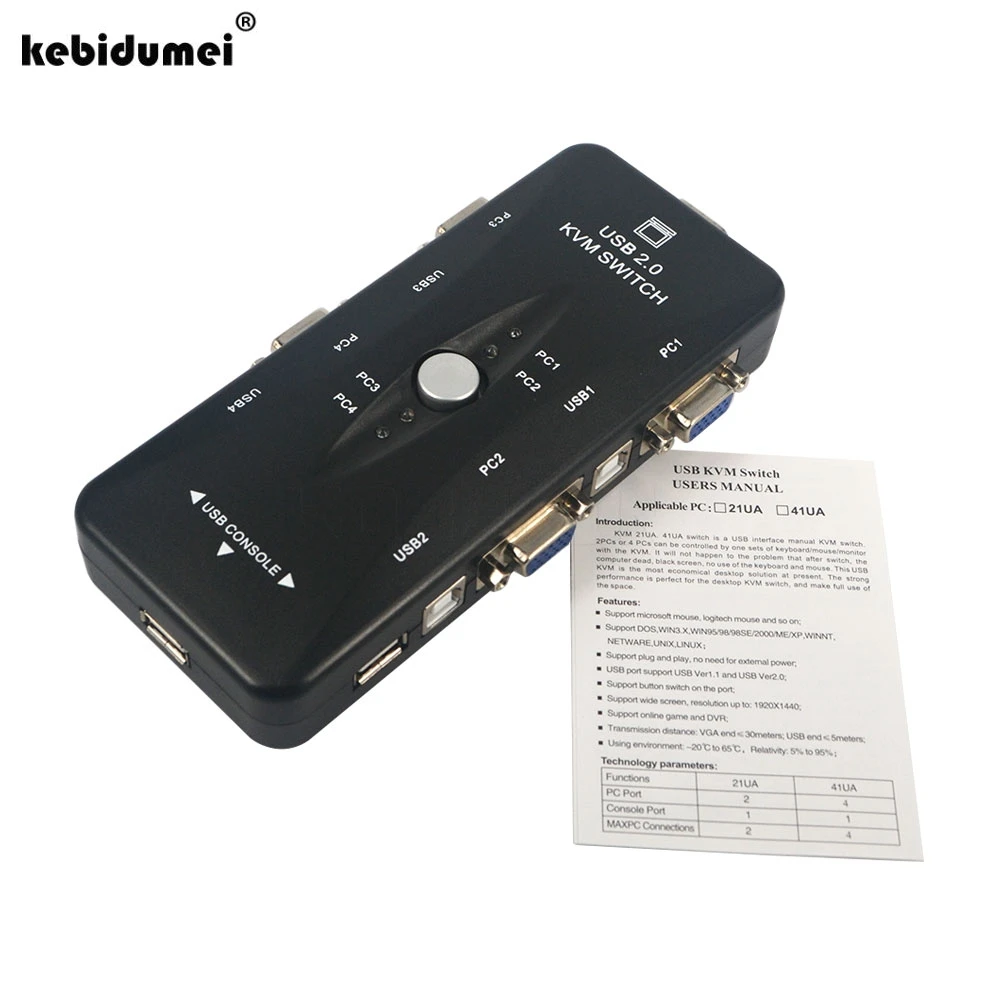

kebidumei Original High Quality 4-Port Mini-Auto USB KVM Switch Black KVM Switch USB 2.0 1620 x 1440 Maximum Resolution