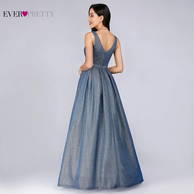 Синие длинные платья для выпускного вечера Ever Pretty A-Line с v-образным вырезом без рукавов элегантные вечерние женские Платья Vestidos Largos De Fiesta
