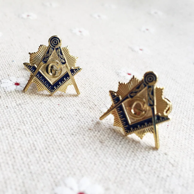 

50 pairs Custom Cuff Link Masonic Sunburst Cufflinks Gold Color Soft Enamel Fellow Craft Freemason Mens Free Masons Blue Lodge