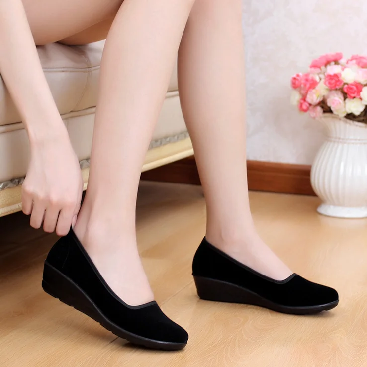 Cotton-made women's shoes wedges foot wrapping work shoes black ultra-light  non-slip confortable shoes - купить по выгодной цене | AliExpress