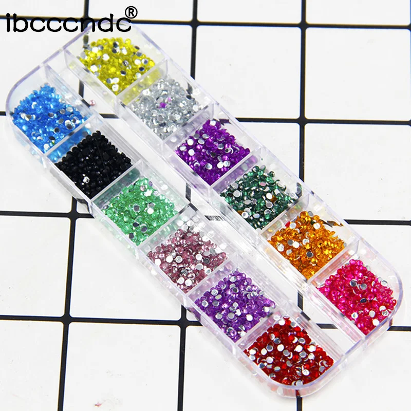 

New 12 Colors box Nail Rhinestones3000pcs 1.5mm Rhinestones Nail Decoration Round Colorful Glitters With Hard Case DIY Nail Art