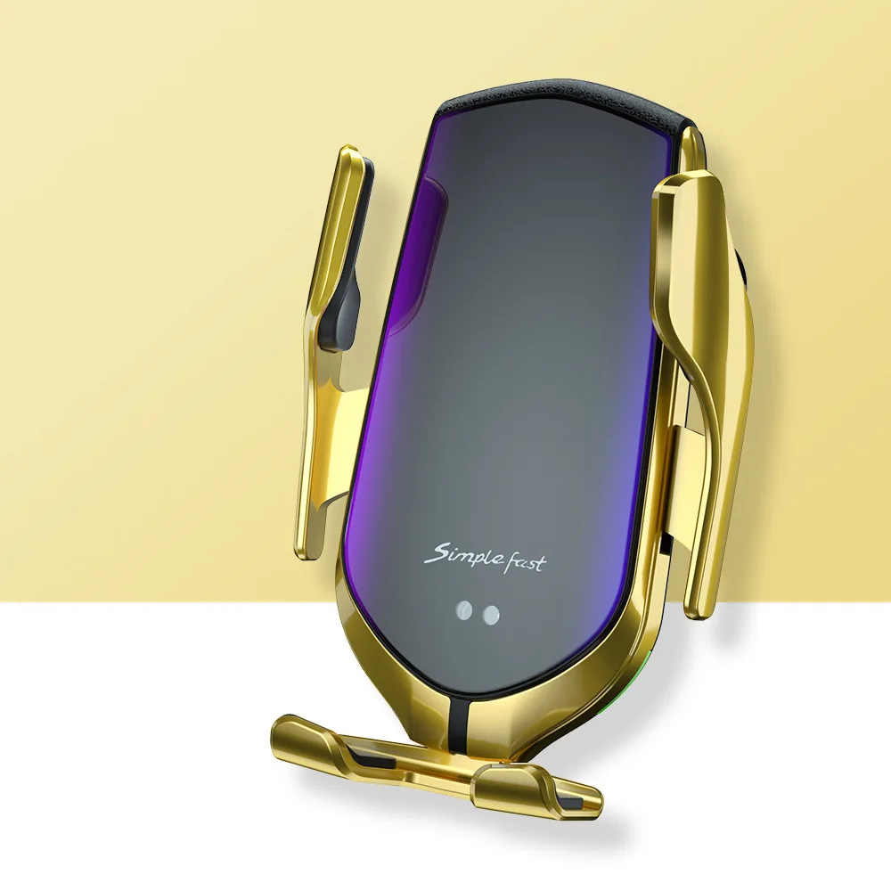 Gold 10W Qi Wireless Car Charger Auto Clamping Infrared Sensor Fast Charging Phone Holder For iPhone X XS XR Max 8 Samsung S8 S9 S10 - Цвет: Gold