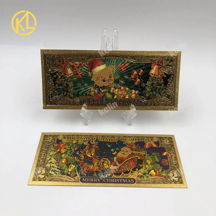10 шт./лот подарок на Новый год Санта-Клаус Золотая фольга банкноты цветные