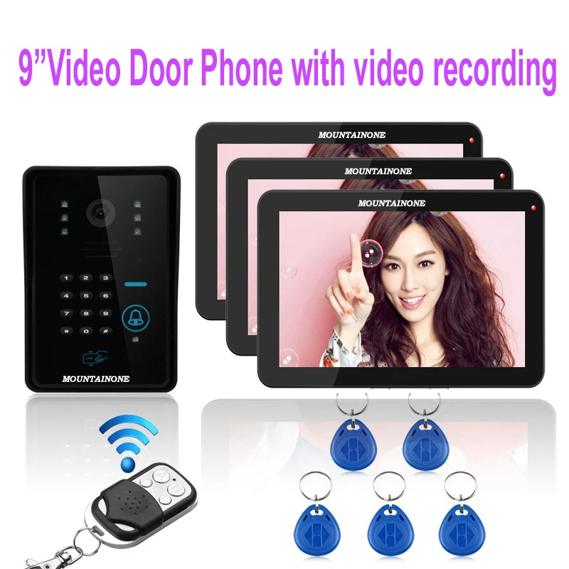 

top quality intercom system 9"Touch Key Video Door Phone Video Record,1000TVL Outdoor Camera with FRID Panel1v3