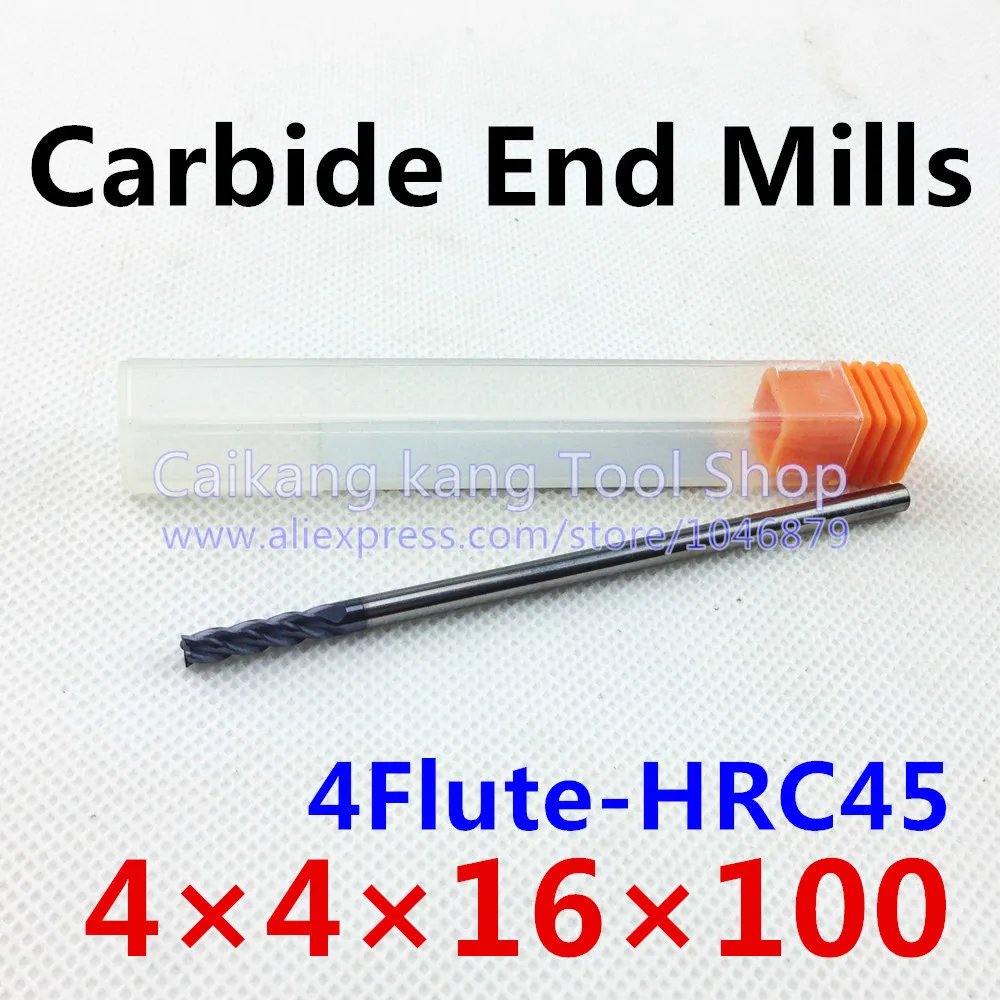 

New 4 Flute Head:4mm Tungsten steel cutter CNC milling Carbide End mills Highest cutting hardness: 45HRC 4F 4*4*16*100mm