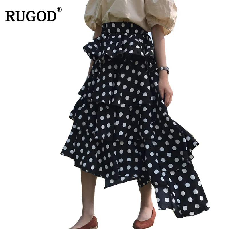 RUGOD 2018 Летняя Пляжная многослойная юбка в горошек Женская каскадная с | Женские юбки -32879001502