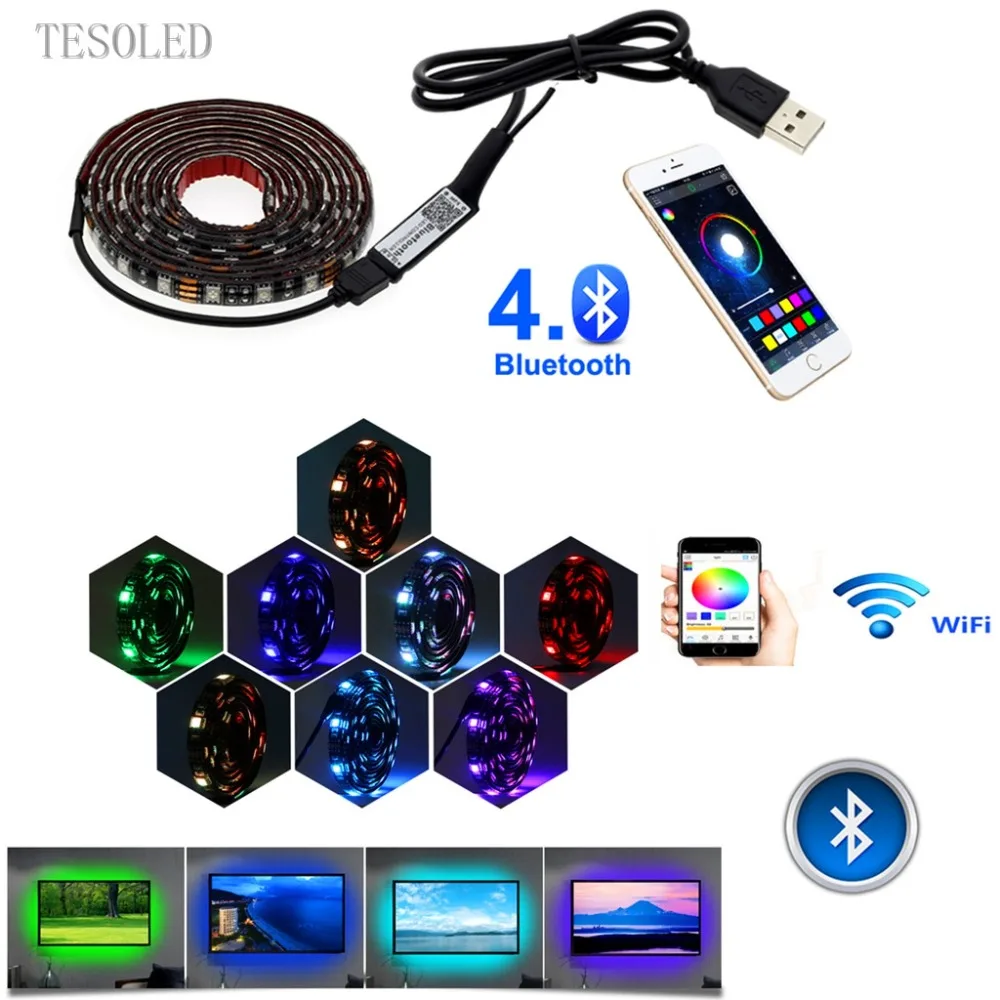 Светодиодная лента праздничное освещение RGB Bluetooth USB контроллер 60SMD 5050