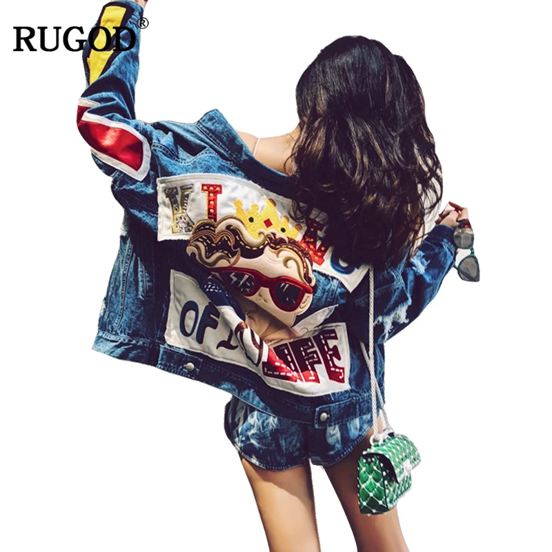 RUGOD 2021 Новая мода ручной мультфильм джинсы с принтом куртка для женщин в
