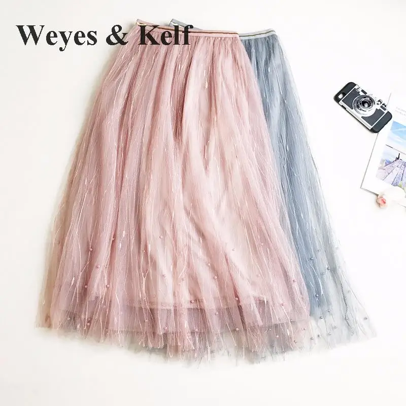 Weyes & Kelf Милая однотонная бальная юбка 2018 фатиновая пачка с бусинами для женщин