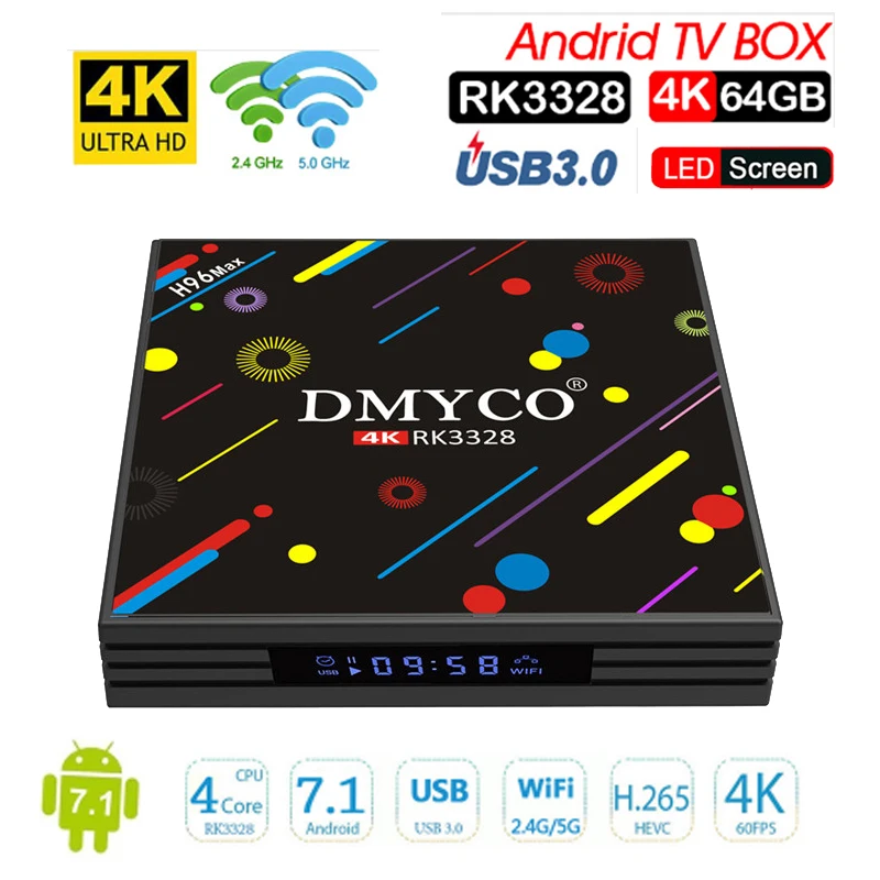 H96 MAX H2 LED Screen Android 7.1 Smart TV Box RK3328 Quad Core 4GB 64GB EMMC 2.4G/5G Dual WiFi Bluetooth USB 3.0 Media Player