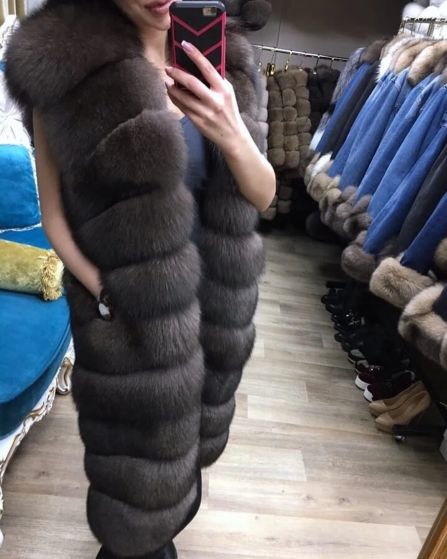 Натуральный Лисий мех пальто натуральный мех лисы длинная куртка-жилет женское теплое пальто натуральный мех пальто куртка натуральный мех пальто
