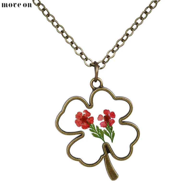 Массивная бижутерия ожерелье с сухим цветком растением клевером парные ожерелья