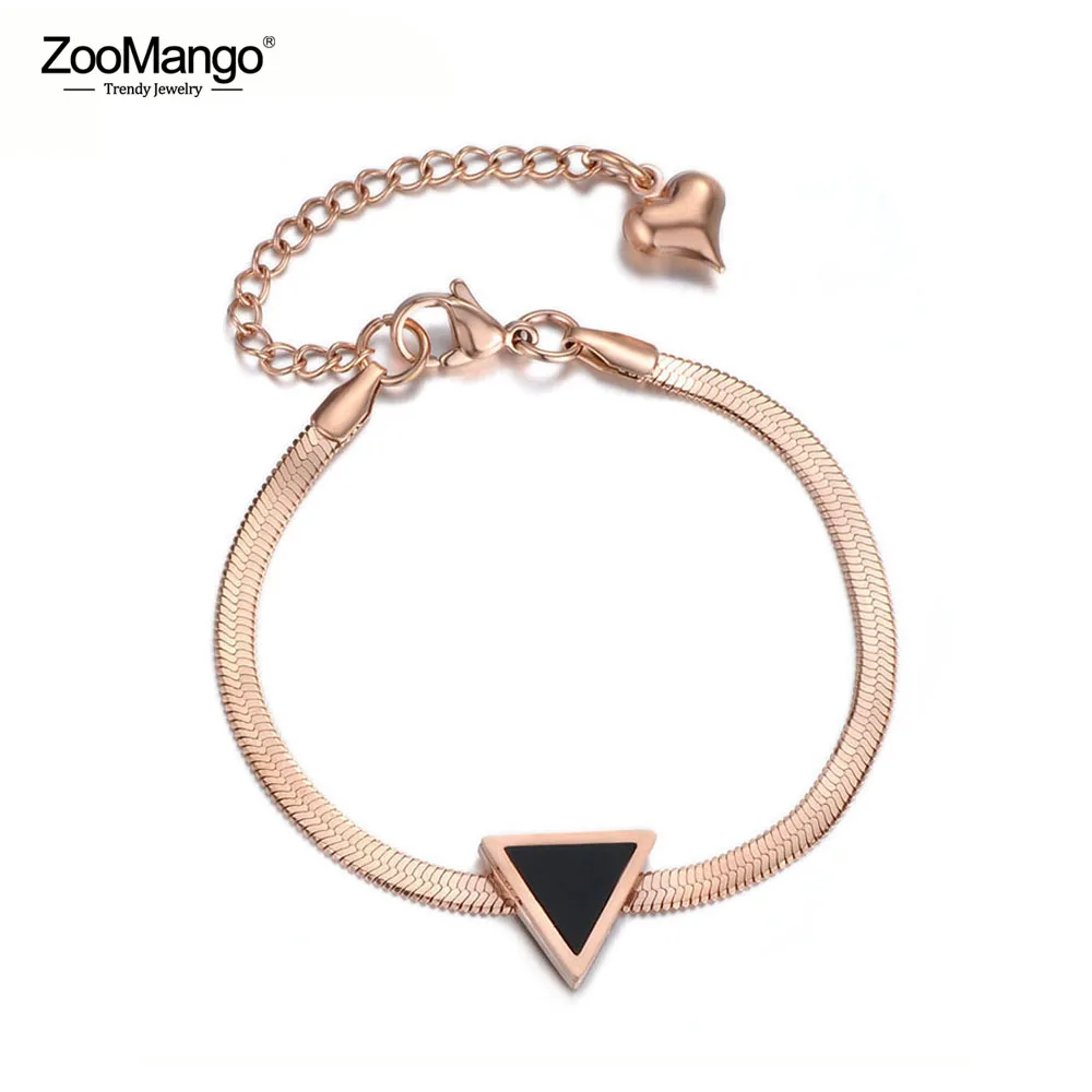 ZooMango модный треугольник черный корпус цепь звено браслет ювелирные изделия титановая сталь браслеты для женщин девочек ZB18002