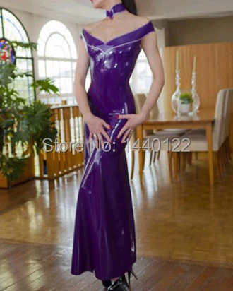 Сексуальные длинные платья из латекса для женщин фиолетовые одежда клубов