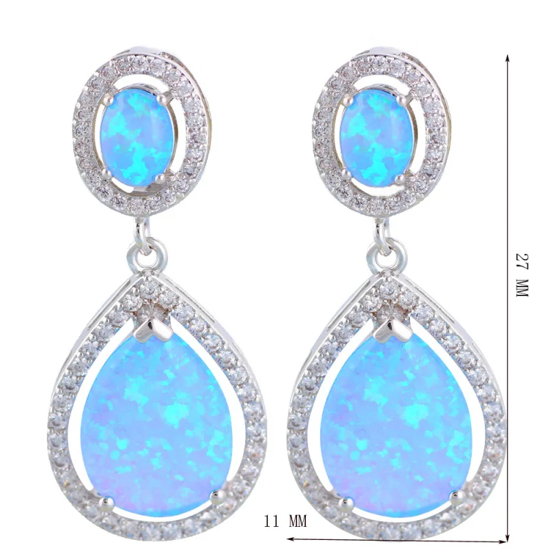 Женские серебряные висячие серьги с голубым огненным опалом бижутерия OE280A |