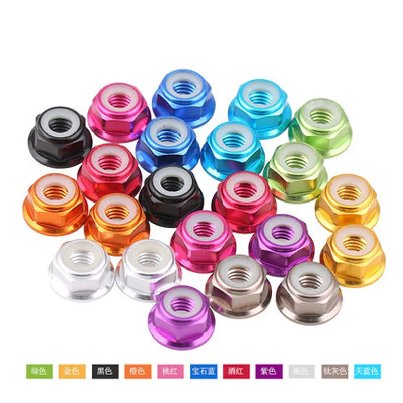

3pcs M3 Multi-color aluminum alloy flange nut Nylon ring Anti-loose flanges screw nuts